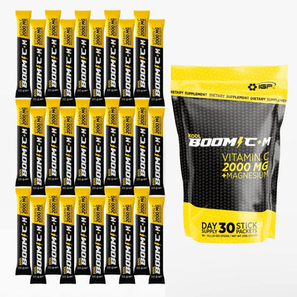 Immune & Genetics Protocols Kool Boom C+M – 30 Stick Packs – Vitamin C 2000 mg as Ascorbic Acid – Magnesium (Gluconate) Immune System Support
