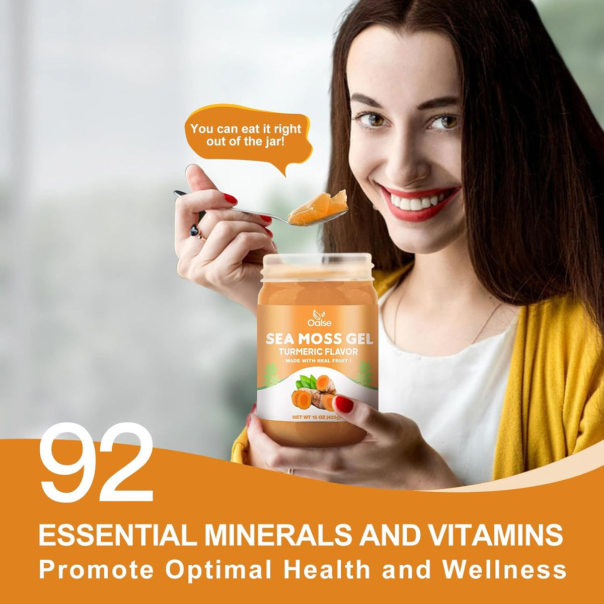 OALSE Irish Sea Moss Gel, Turmeric Flavour (14.5 oz) – Wildcrafted Superfood with 92 Minerals and Vitamins - görsel 2