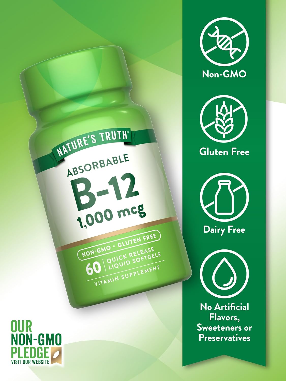 Nature's Truth Vitamin B12 1000 mcg Quick Release Liquid Softgels, 60 Capsules - görsel 3