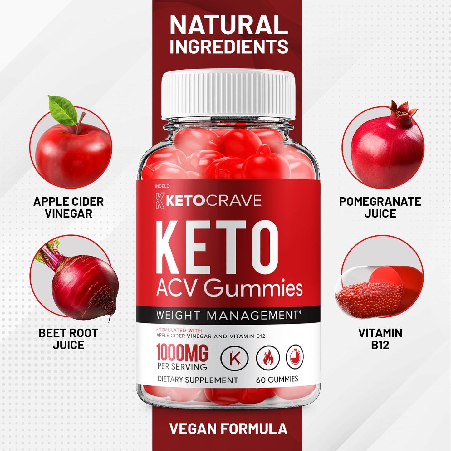 Crave Keto ACV Gummies - Advanced Formula with Apple Cider Vinegar, Vitamin B12, Beet Juice and Pomegranate (5 Pack, 300 Gummies) - görsel 5