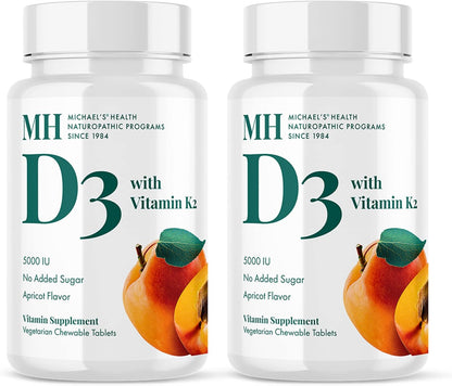 Michael's Health Naturopathic Programmes Vitamin D3 with K2 - 90 Chewable Tablets - Apricot Flavour - Skeletal & Immune System Support - No Added Sugar - Vegetarian & Kosher