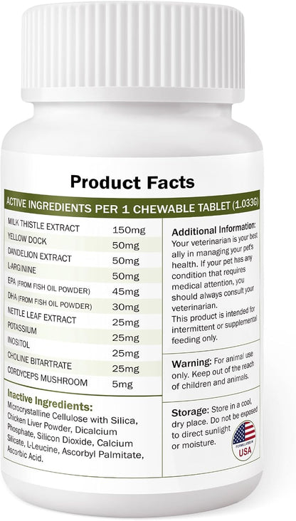 Milk Thistle & SAM-E for Dogs - Advanced Liver & Kidney Support with Silymarin, Detox Supplement - 120 Chewable Tablets