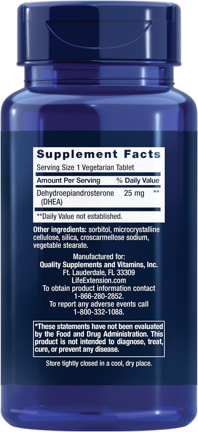 Life Extension DHEA 25 mg – Hormone Balance Food Supplement, Memory, Muscle Health, Bone Health, Dissolve-in-Mouth Tablets - görsel 2