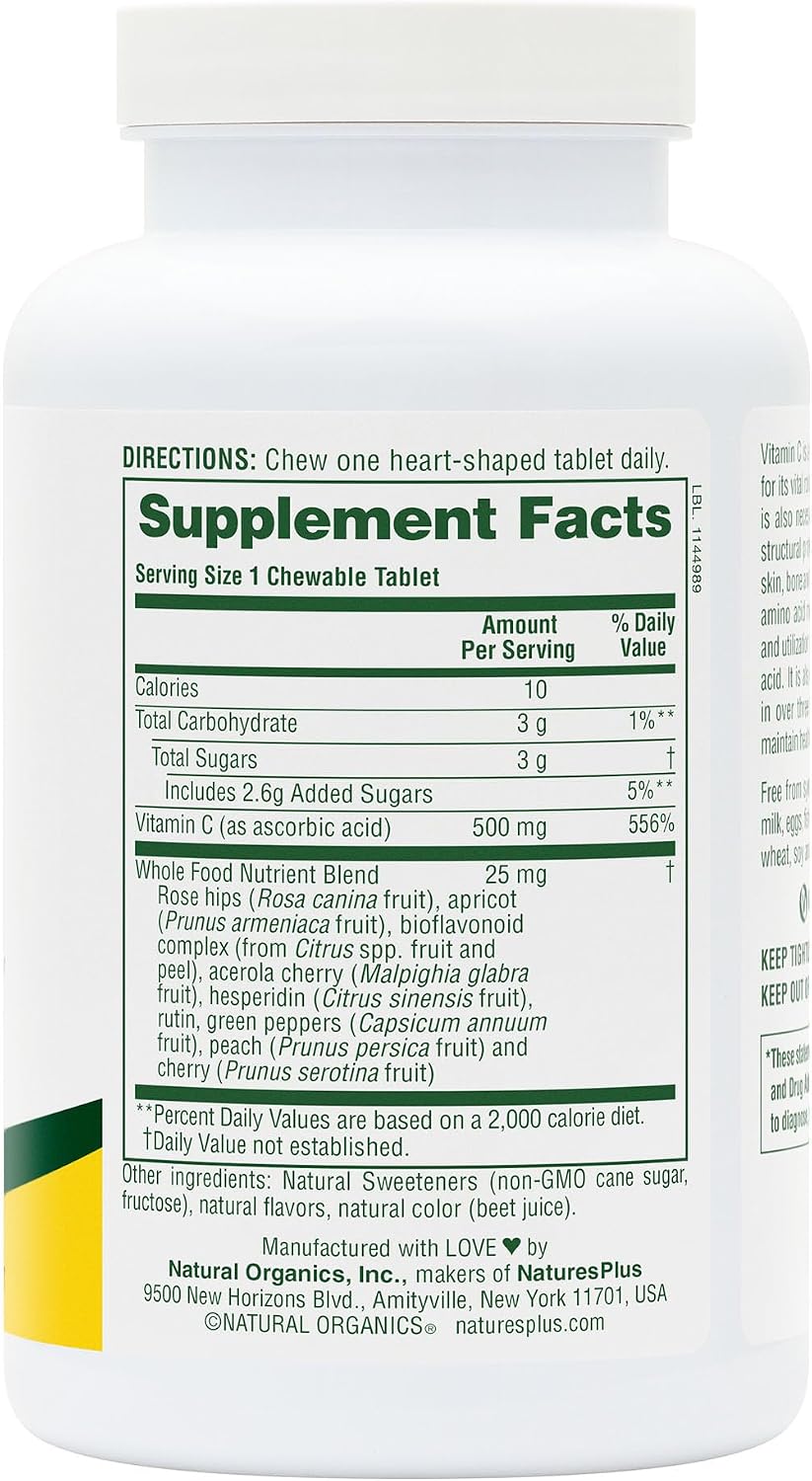 NaturesPlus Lovites Chewable Vitamin C - 500mg, Natural Fruit Flavour, 90 Heart-Shaped Tablets - görsel 4