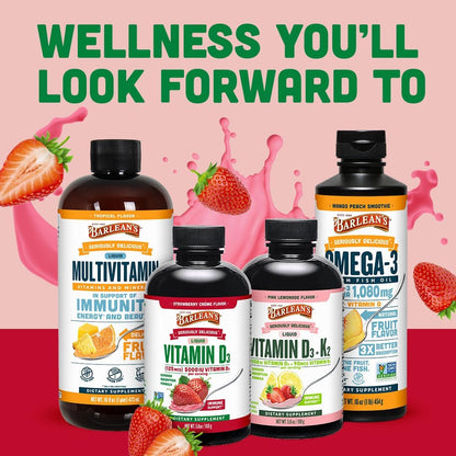 Barlean's Vitamin D3 Liquid Supplement - 5000 IU Strawberry Milkshake (Pack of 2, 166 ml Each)