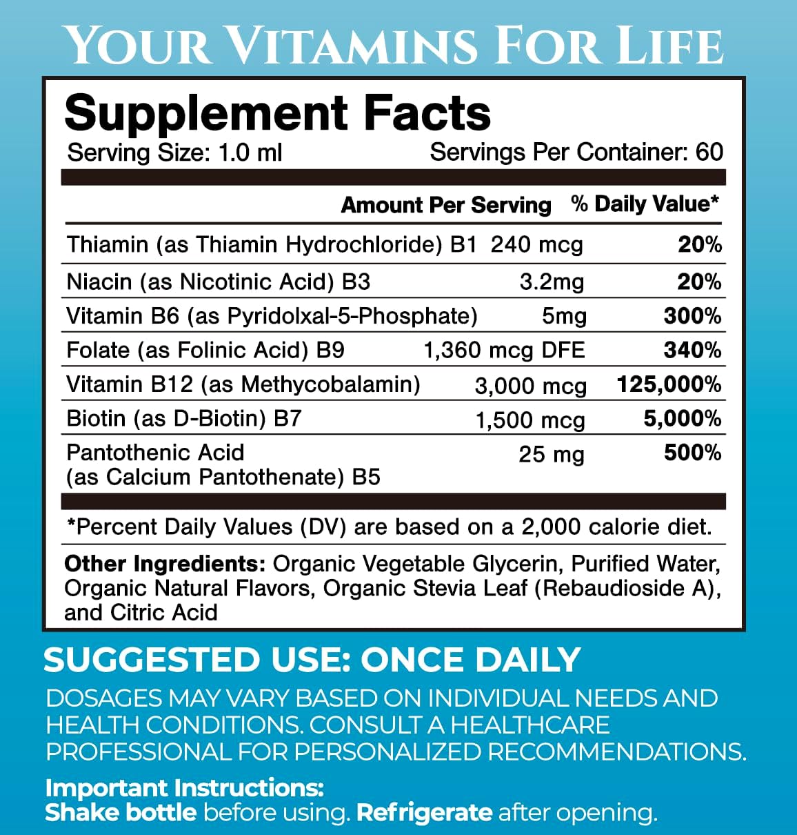 Superdose Organic Vitamin B Complex Liquid Drops - 125,000% NRV Vitamin B12, Energy Support, Organic, Vegan, Non-GMO, 60 Servings - görsel 2
