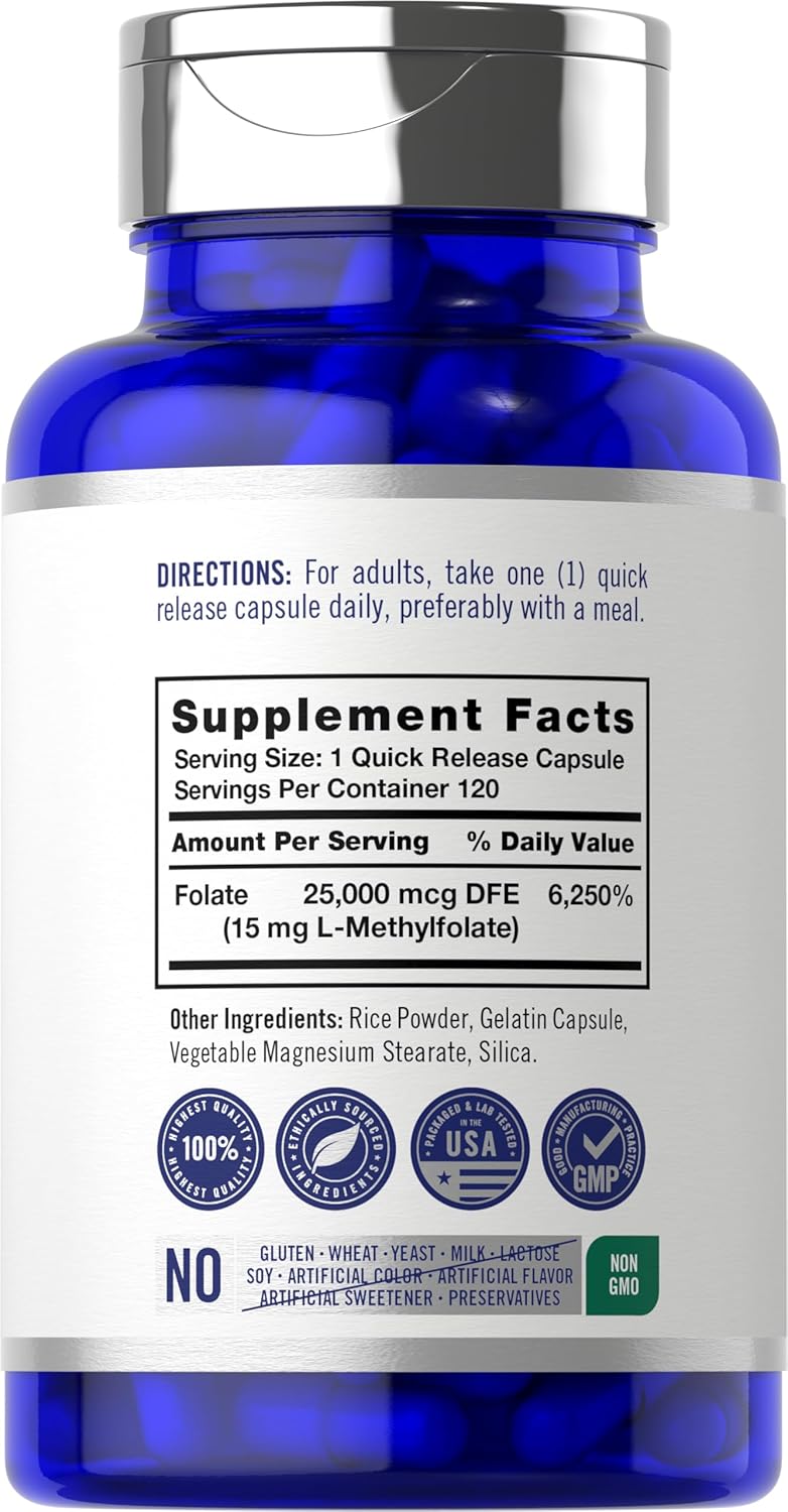 Carlyle L Methylfolate 15mg | 120 Capsules | Value Size | High Strength | Active Folate (5-MTHF) | Non-GMO, Gluten-free Supplement | by Opti-Folate - görsel 2