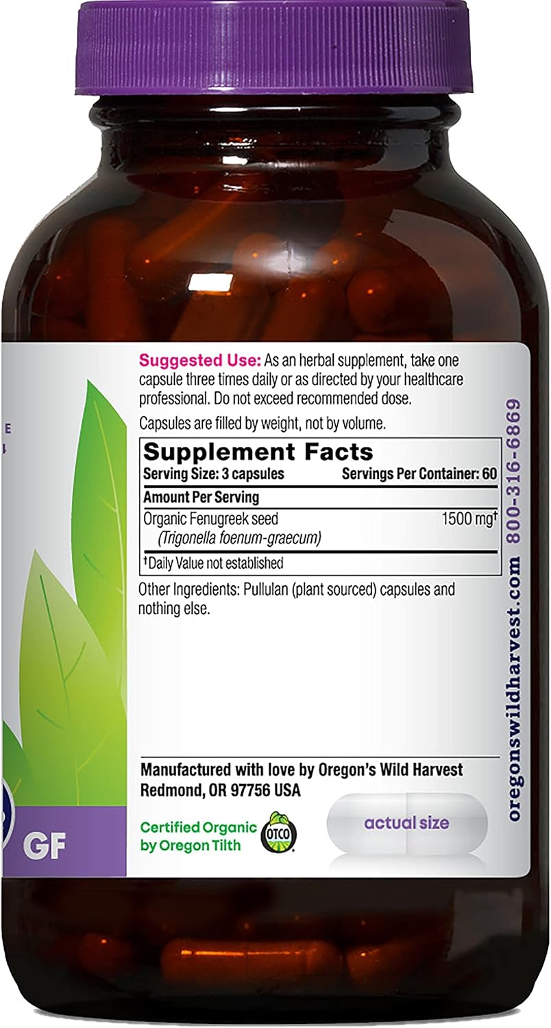 Oregon's Wild Harvest Organic Non-GM Fenugreek Capsules – Lactation Support, 180 Capsules - görsel 2
