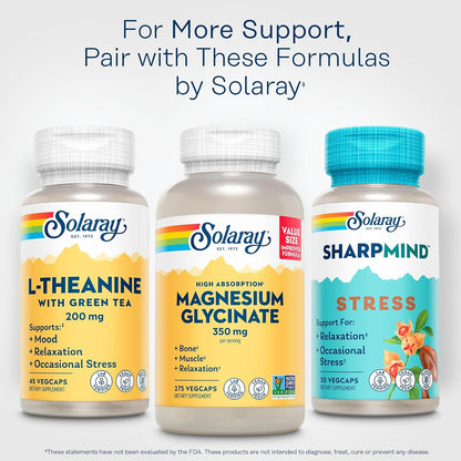 SOLARAY L-Theanine 200mg with Green Tea - Healthy Mood & Relaxation Support - 45 Veggie Capsules