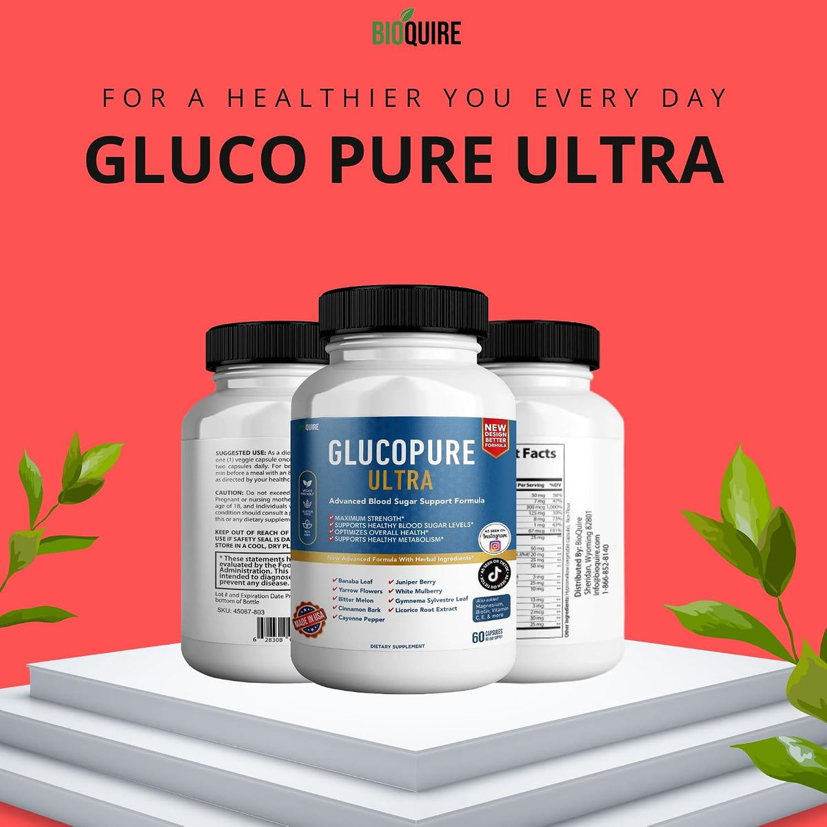 BIOQUIRE Gluco Pure Ultra - Maximum Strength Blood Sugar Support Supplement (60 Capsules) - görsel 5