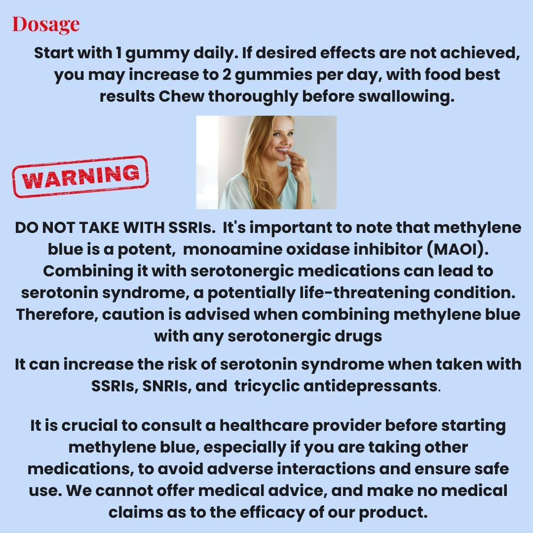 Methylene Blue Gummies 12mg – Cognitive Support with Methylated B12, NAD, and Antioxidants - görsel 8