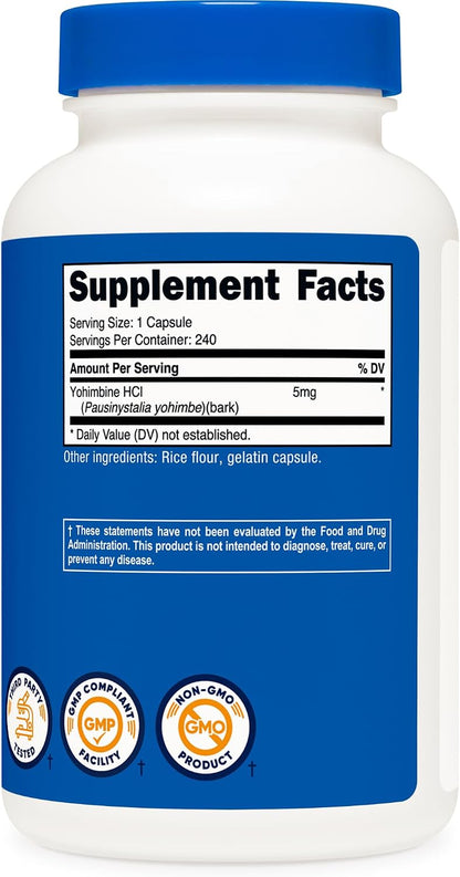 Nutricost Yohimbine HCl 5mg, 240 Capsules Extra Strength