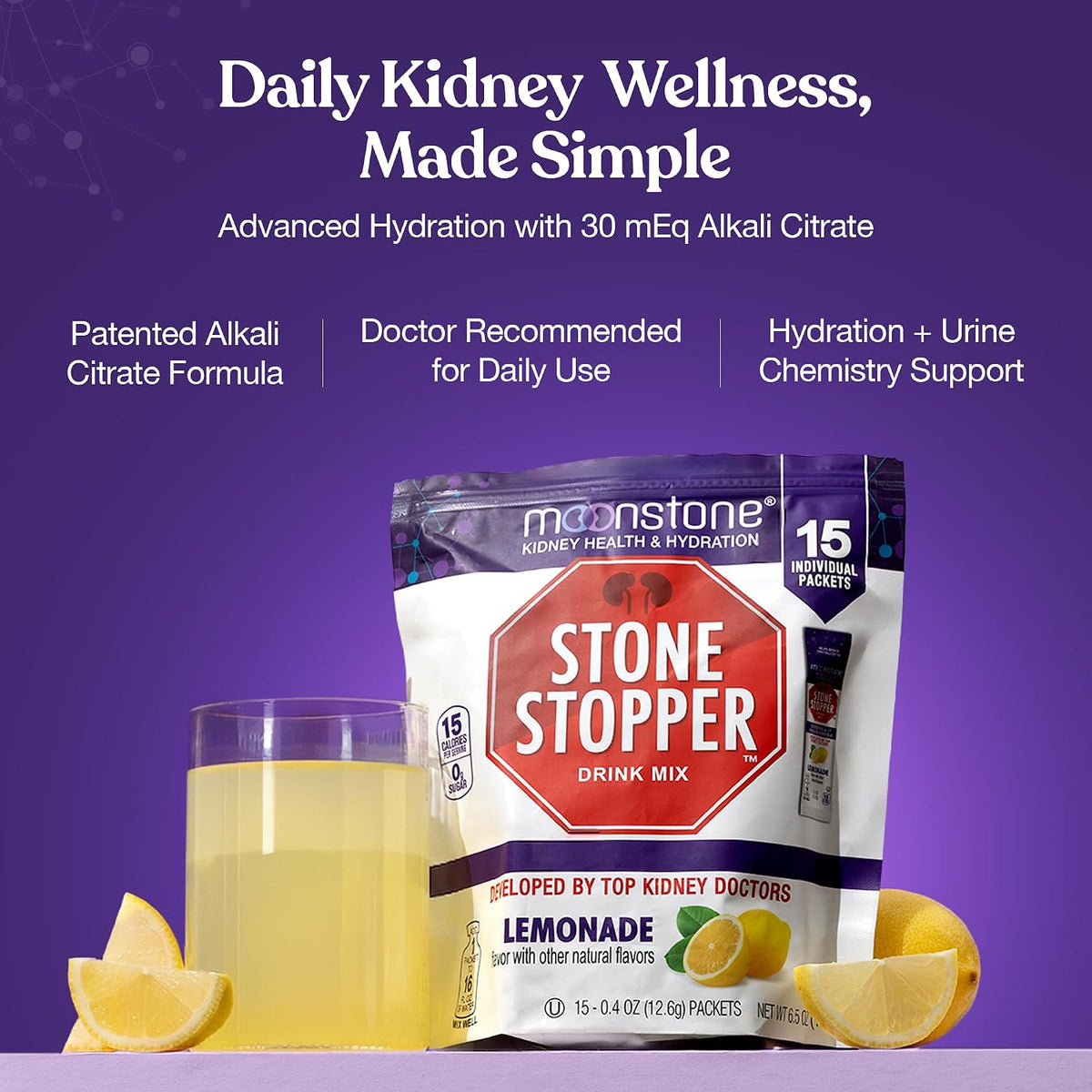 Stone Stopper Drink Mix, Lemonade-Flavoured - Kidney Stone Support Supplement with Alkali Citrate, Developed by Urologists, 15-Day Supply - görsel 3