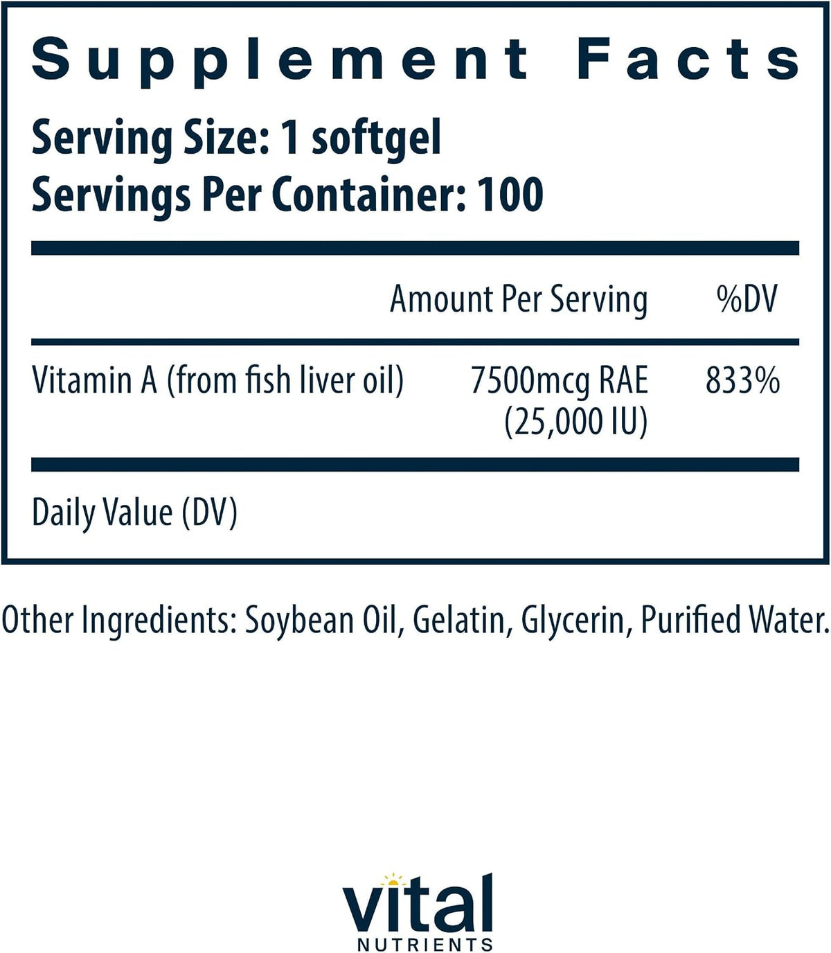 Vital Nutrients Vitamin A 7500mcg RAE – Food Supplement for Normal Vision, Immune Function, Skin Maintenance and Cell Division – 100 Capsules - görsel 2