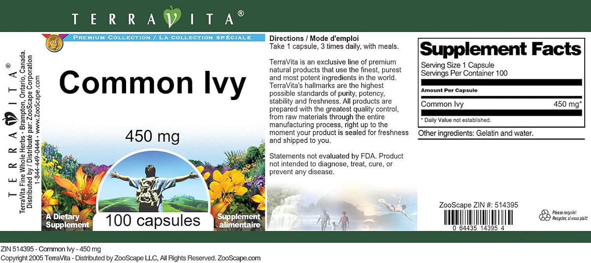 Common Ivy - 450 mg (100 Capsules) - 3 Pack by TerraVita - görsel 4