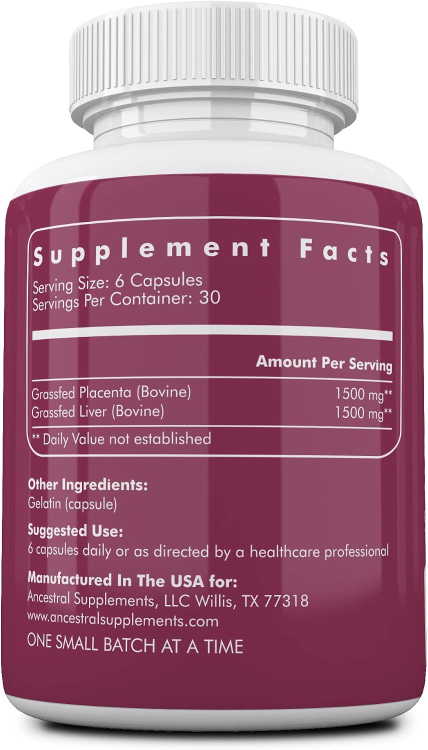 Ancestral Supplements Grass Fed Placenta & Liver, 180 Capsules - görsel 2
