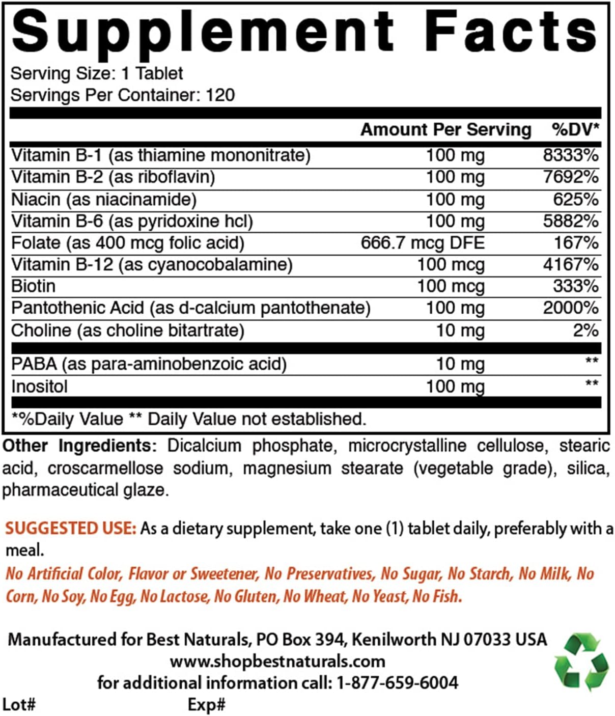 Best Naturals B-100 Complex – High Potency B-Complex Vitamins (120 Tablets, Pack of 3) - görsel 2