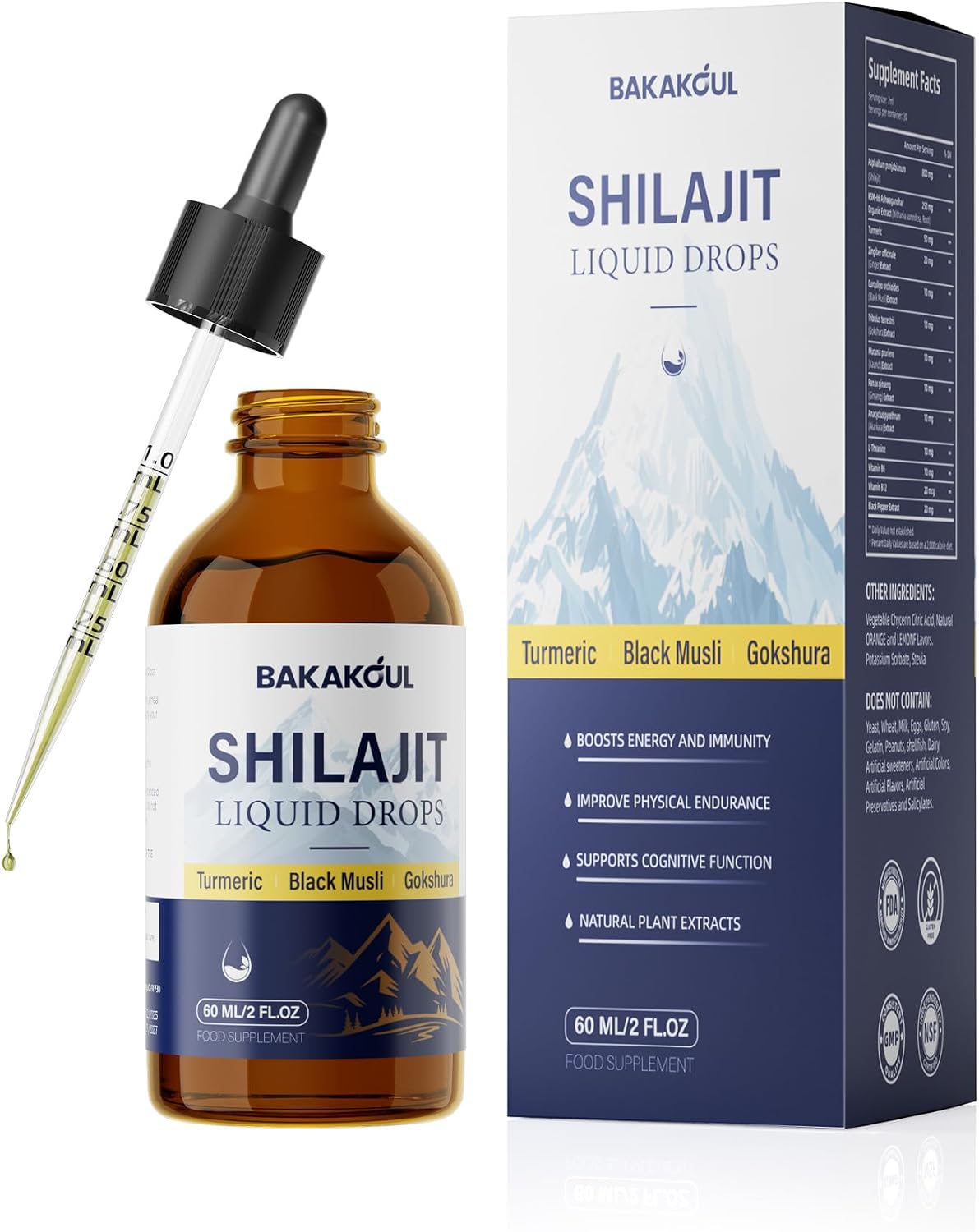 BAKAKOUL Shilajit Liquid Drops – Pure Himalayan with Ashwagandha, Turmeric, Black Musli, No Sugar, 2 Pack – Image 1