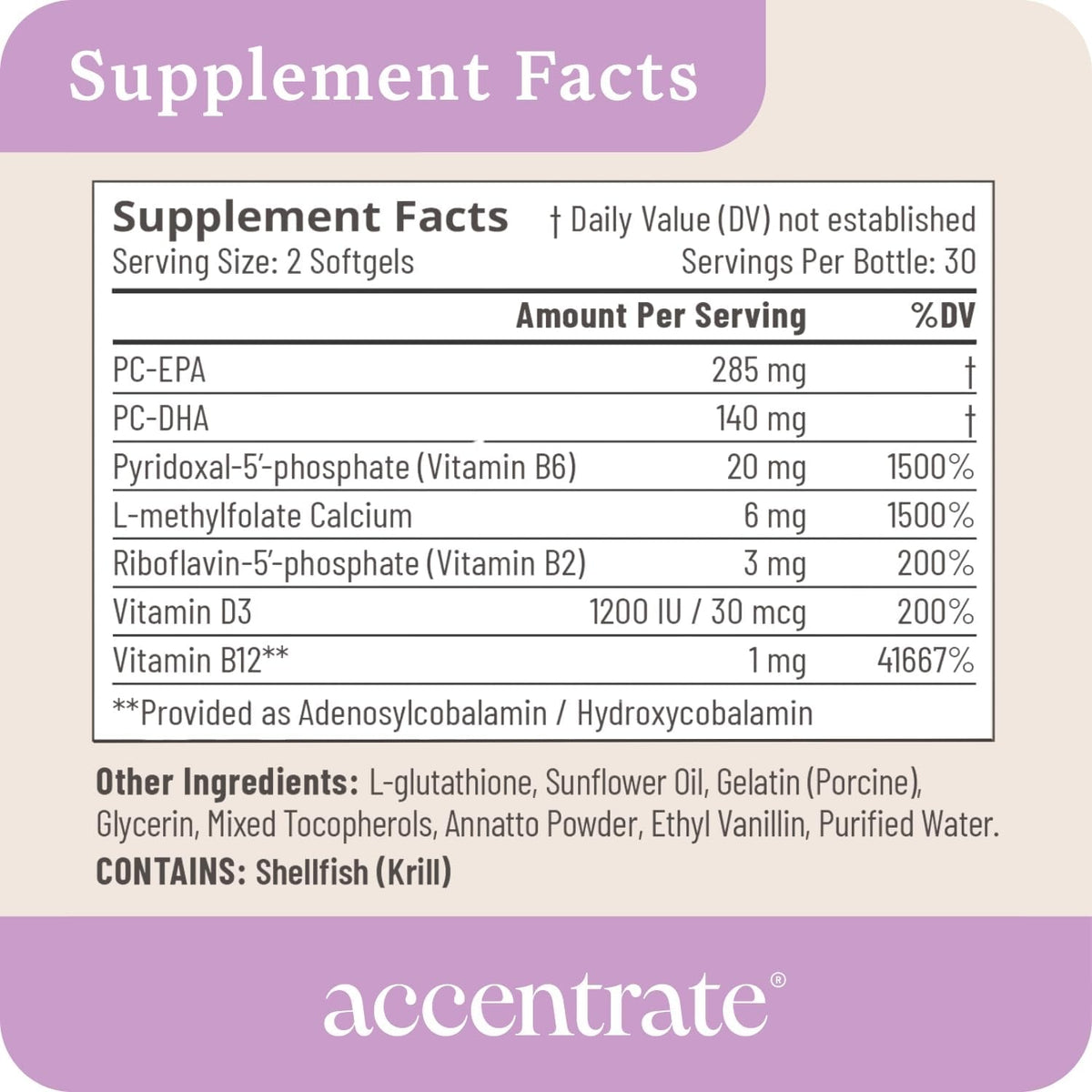 Accentrate110 - Focus Food Supplement - Methylated Vitamin B Complex with Omega-3 Fatty Acid Supplement – 60 Soft gel capsule Capsules - görsel 5