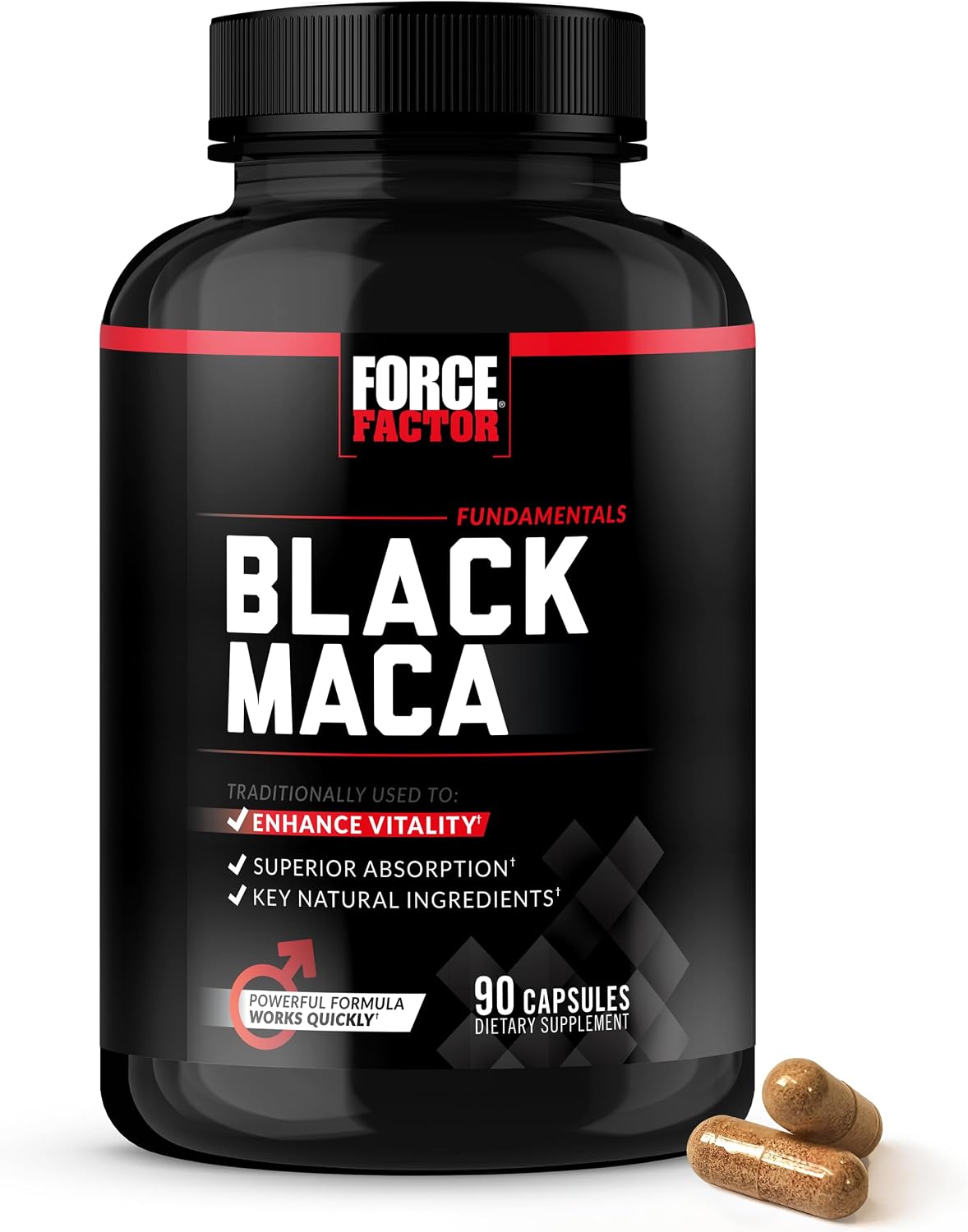 Force Factor Black Maca Root Supplement for Men, 1000mg with BioPerine, 90 Capsules - görsel 1