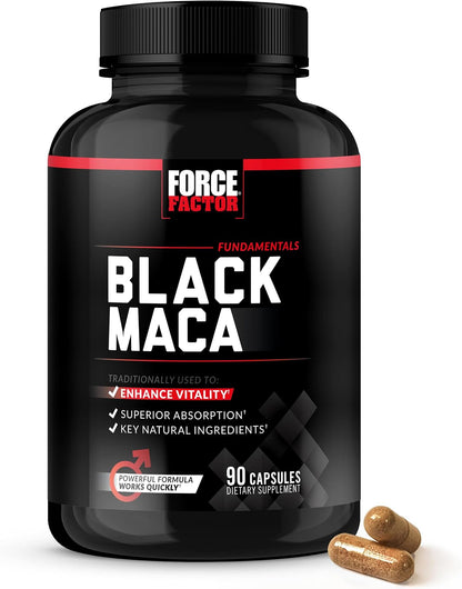 Force Factor Black Maca Root Supplement for Men, 1000mg with BioPerine, 90 Capsules