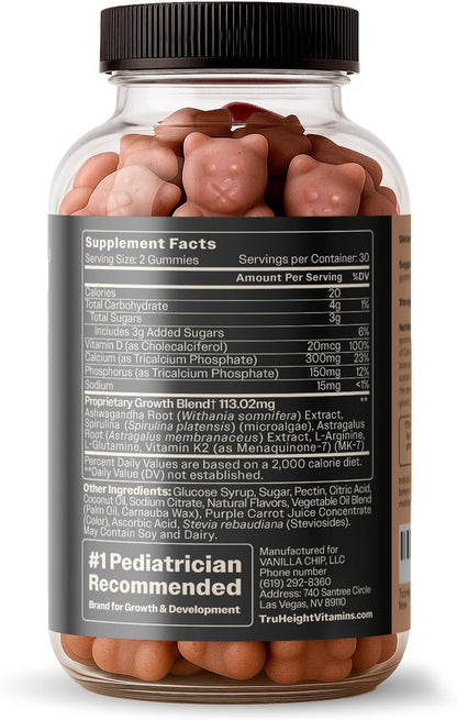 TruHeight Growth Gummies (Watermelon) - Natural Growth Supplement for Children & Teenagers with Vitamin D, K, Calcium & Ashwagandha