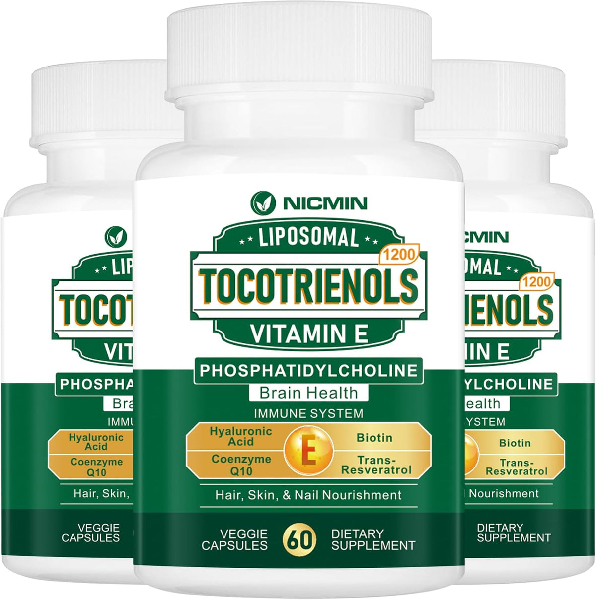 NICMIN Liposomal Vitamin E Tocotrienols – 1200mg per Serving, 95% Delta-Tocotrienols, 180 Capsules - görsel 1