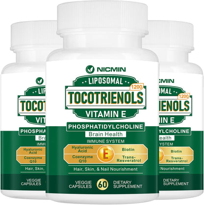 NICMIN Liposomal Vitamin E Tocotrienols – 1200mg per Serving, 95% Delta-Tocotrienols, 180 Capsules