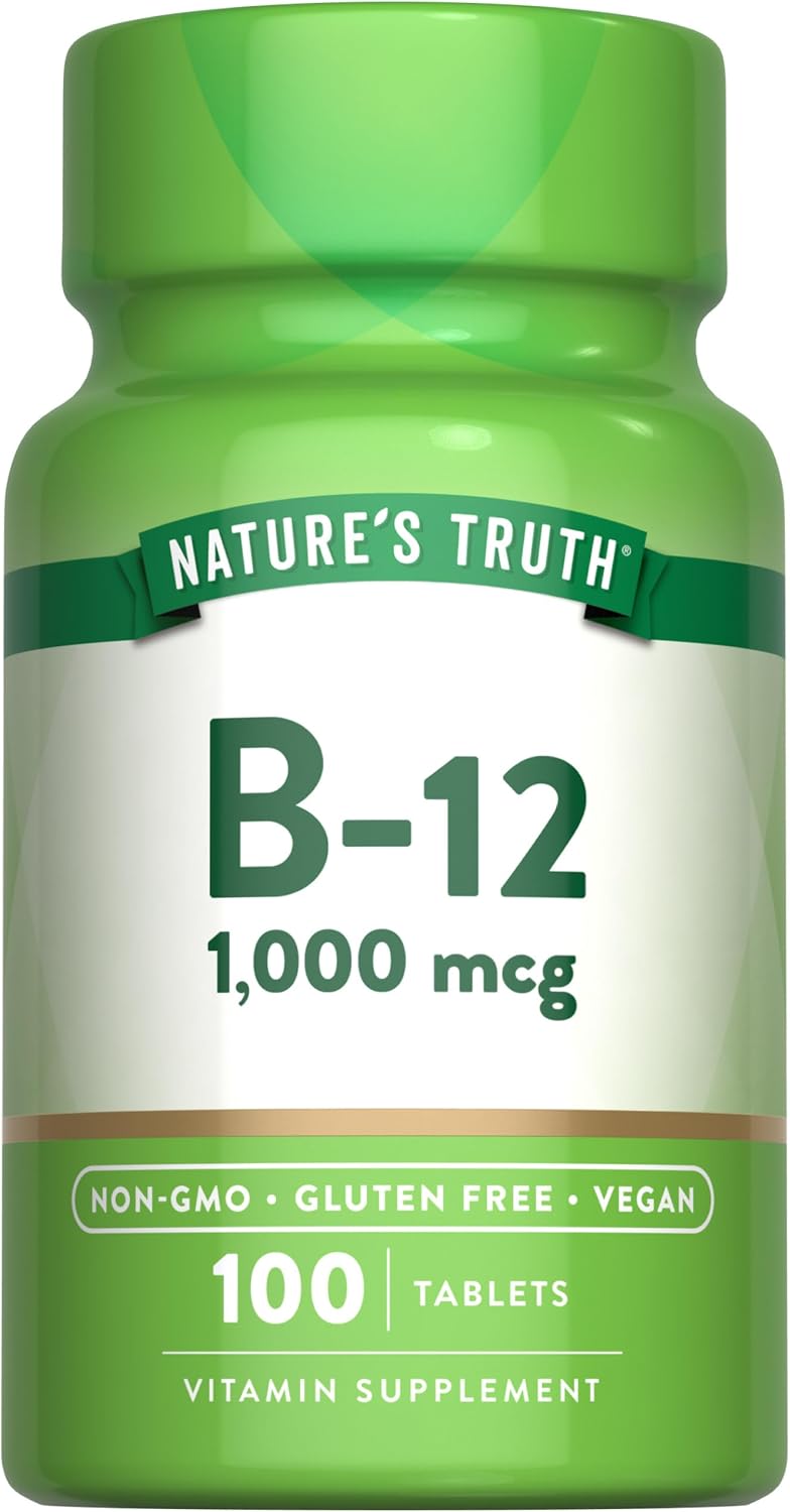 Nature's Truth Vitamin B12 1000 mcg Tablets - Vegan, Non-GMO, Gluten-Free (100 Tablets) - görsel 1