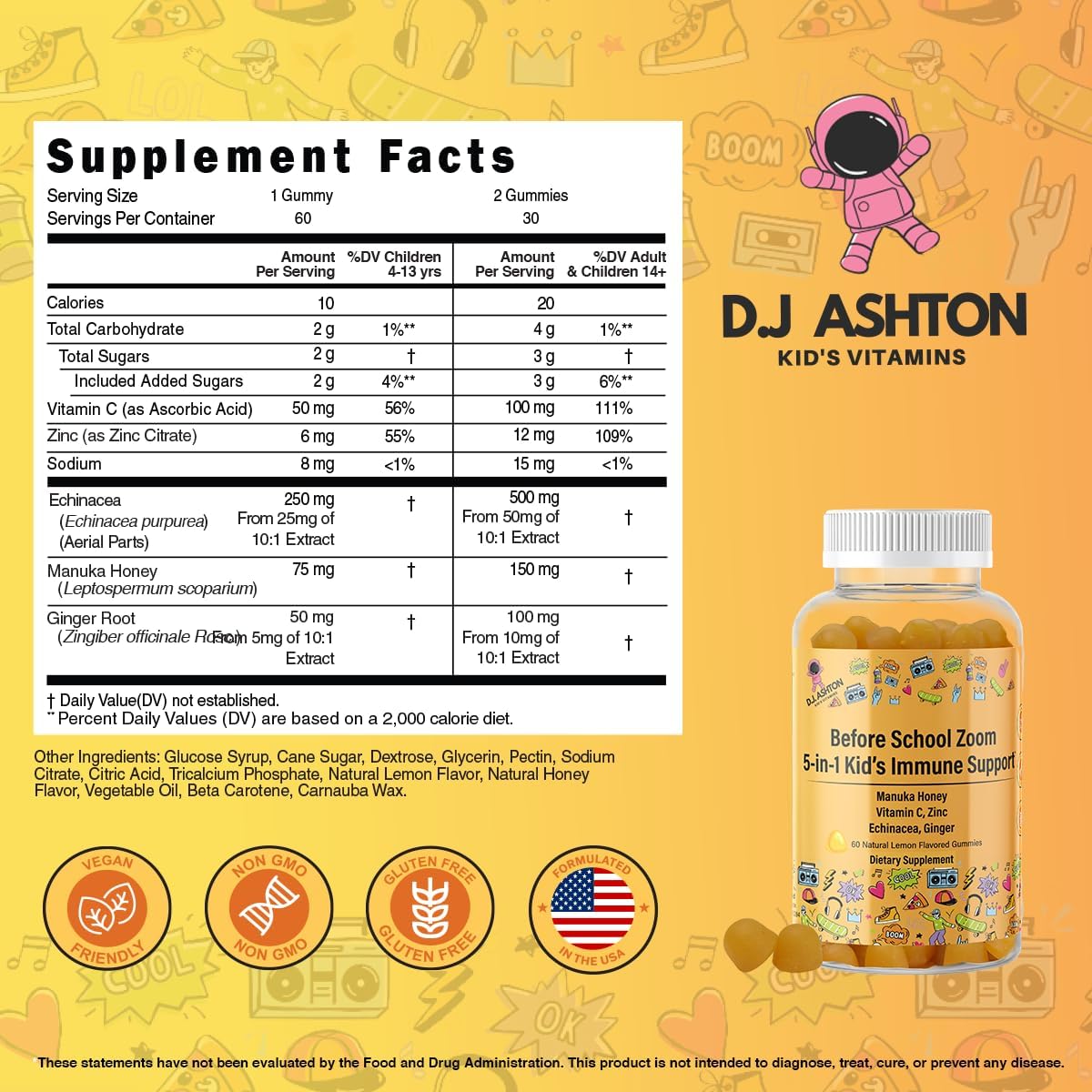 5-in-1 Kid's Immune Support Gummy - Manuka Honey, Vitamin C, Zinc, Echinacea, Ginger - Natural Citrus Flavoured - 60 Gummies - görsel 4