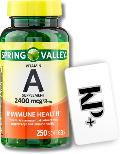 Spring Valley Vitamin A, Vitamin A Supplement, 2400 mcg, 250 Soft gel capsules