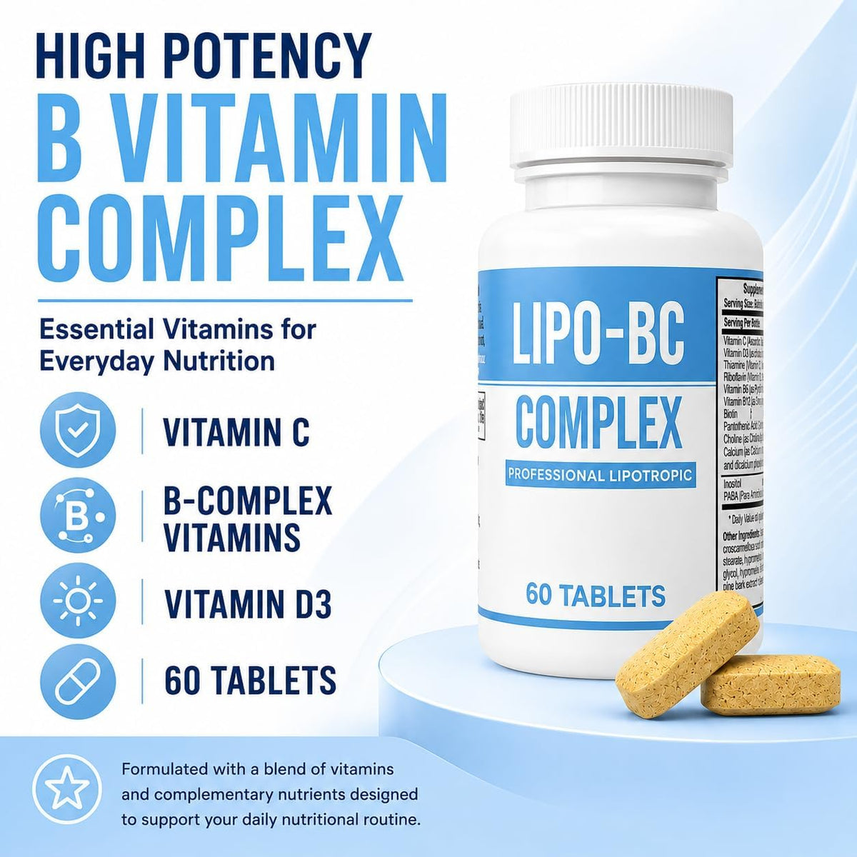 LIPO-BC B-Complex Supplement (2 Pack, 120 Tablets) - görsel 3