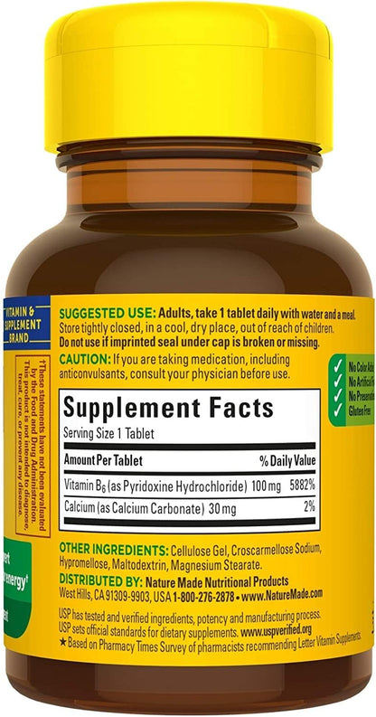 Nature Made Vitamin B-6 100 mg Tablets (Pack of 4)
