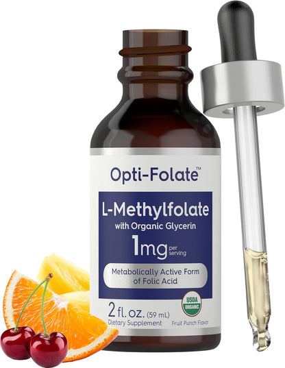 Carlyle L-Methylfolate Drops 1mg - 59ml - Liquid Sublingual Supplement with Organic Glycerine - Fruit Punch Flavour - Vegetarian, Non-GM