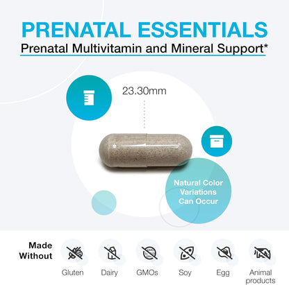 XYMOGEN Prenatal Essentials - Prenatal Multivitamin & Mineral Support - 5-MTHF & Essential Nutrients - Gentle on Stomach - Vegetarian - 150 Capsules