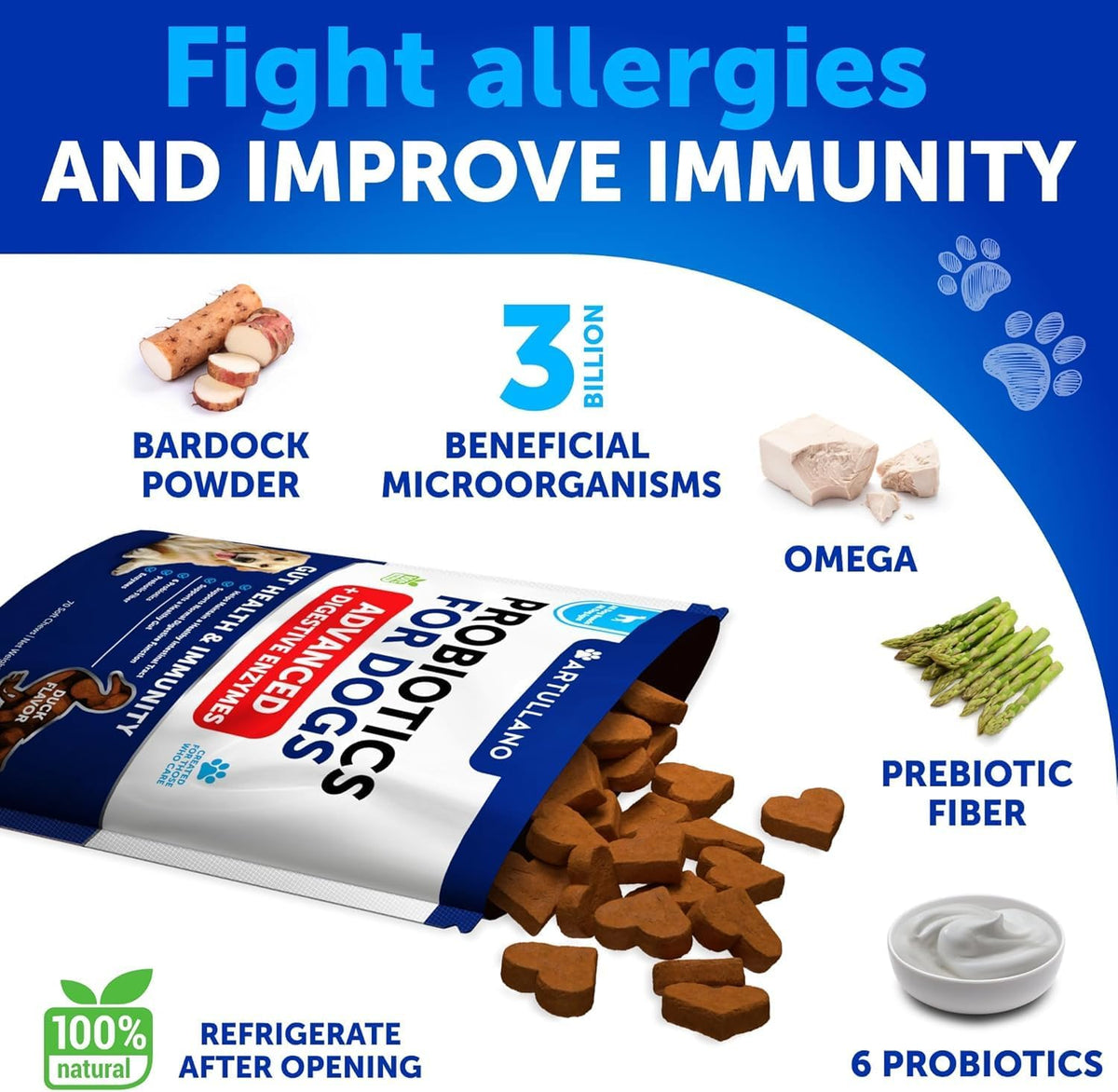 Probiotics for Dogs – Support Gut Health, Itchy Skin, Allergies, Immunity, Yeast Balance – Digestive Enzymes with Prebiotics – 70 Chews - görsel 3