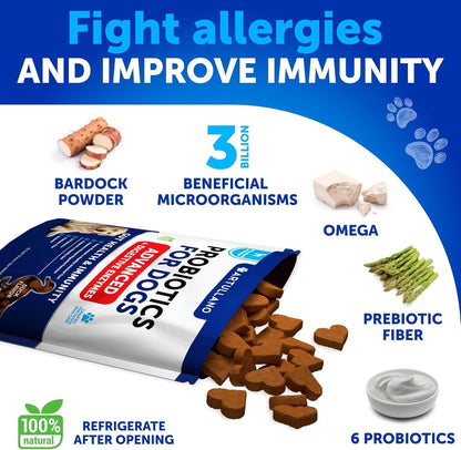 Probiotics for Dogs – Support Gut Health, Itchy Skin, Allergies, Immunity, Yeast Balance – Digestive Enzymes with Prebiotics – 70 Chews