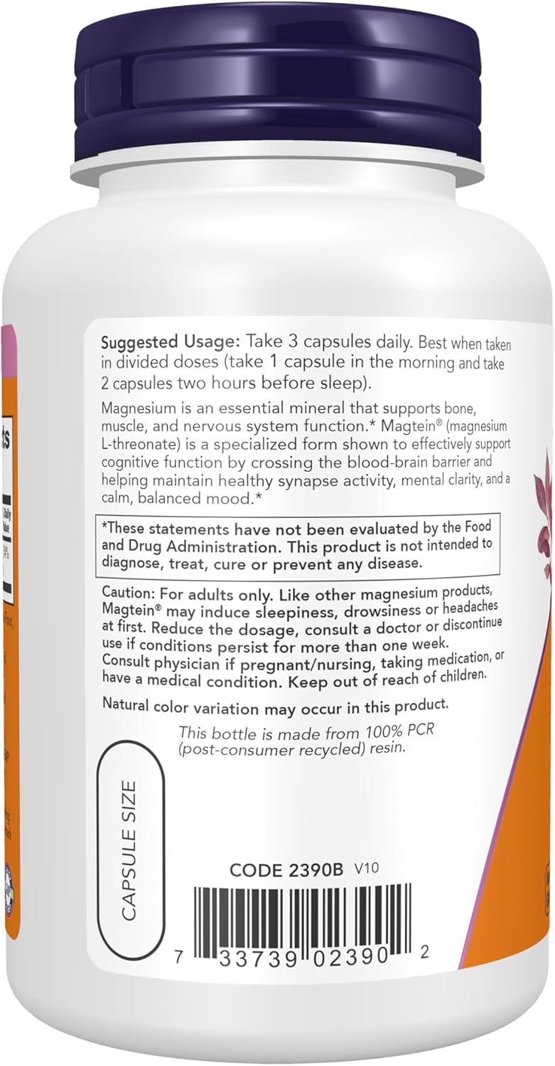 NOW Foods Magtein™ Magnesium L-Threonate, 90 Vegan Capsules - görsel 3