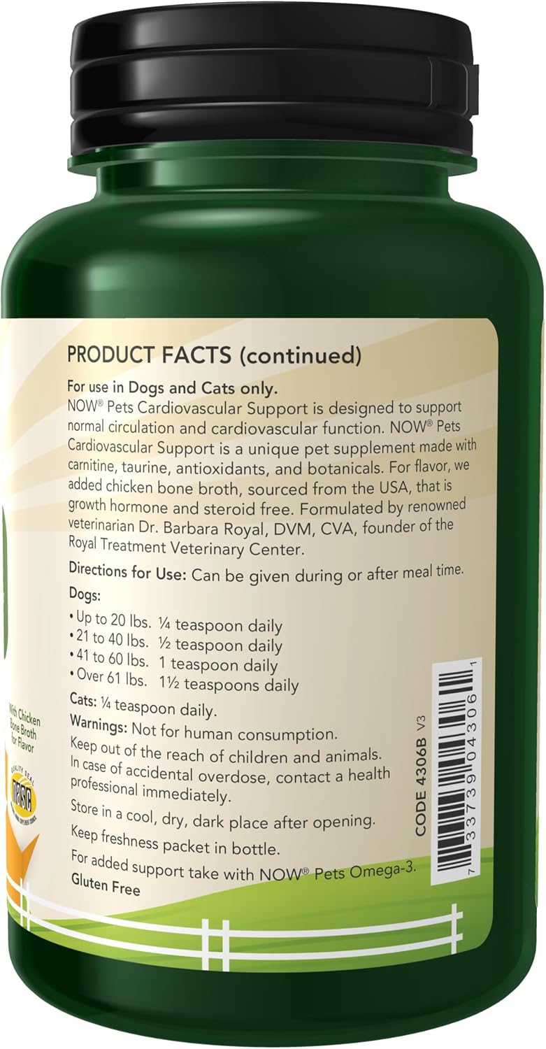 NOW Pet Health, Cardiovascular Support Supplement, Formulated for Cats and Dogs, NASC Certified, Powder, 127 g - görsel 2