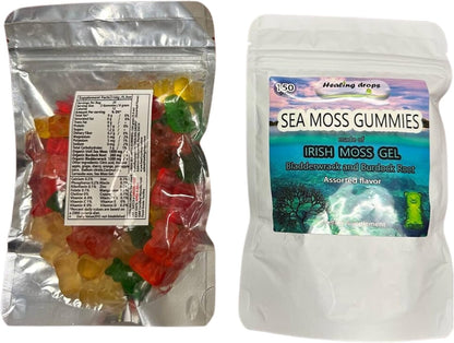 Sea Moss Gummies - Irish Sea Moss with Bladderwrack & Burdock Root - Raw Organic Wildcrafted - Vegan Non-GMO - Immune Support & Detox (Assorted Flavours)