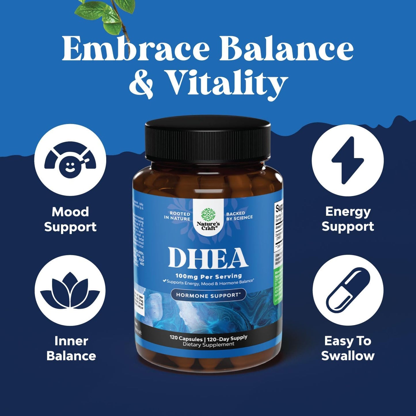 Natures Craft DHEA 100mg Capsules for Men and Women - Vegan High Strength - 120 Capsules - görsel 2