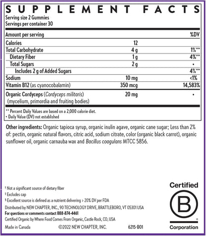 New Chapter® Organic Vitamin B12+ Gummies – Vegan B12 for Cellular Energy Support with Cordyceps, 60 Gummies
