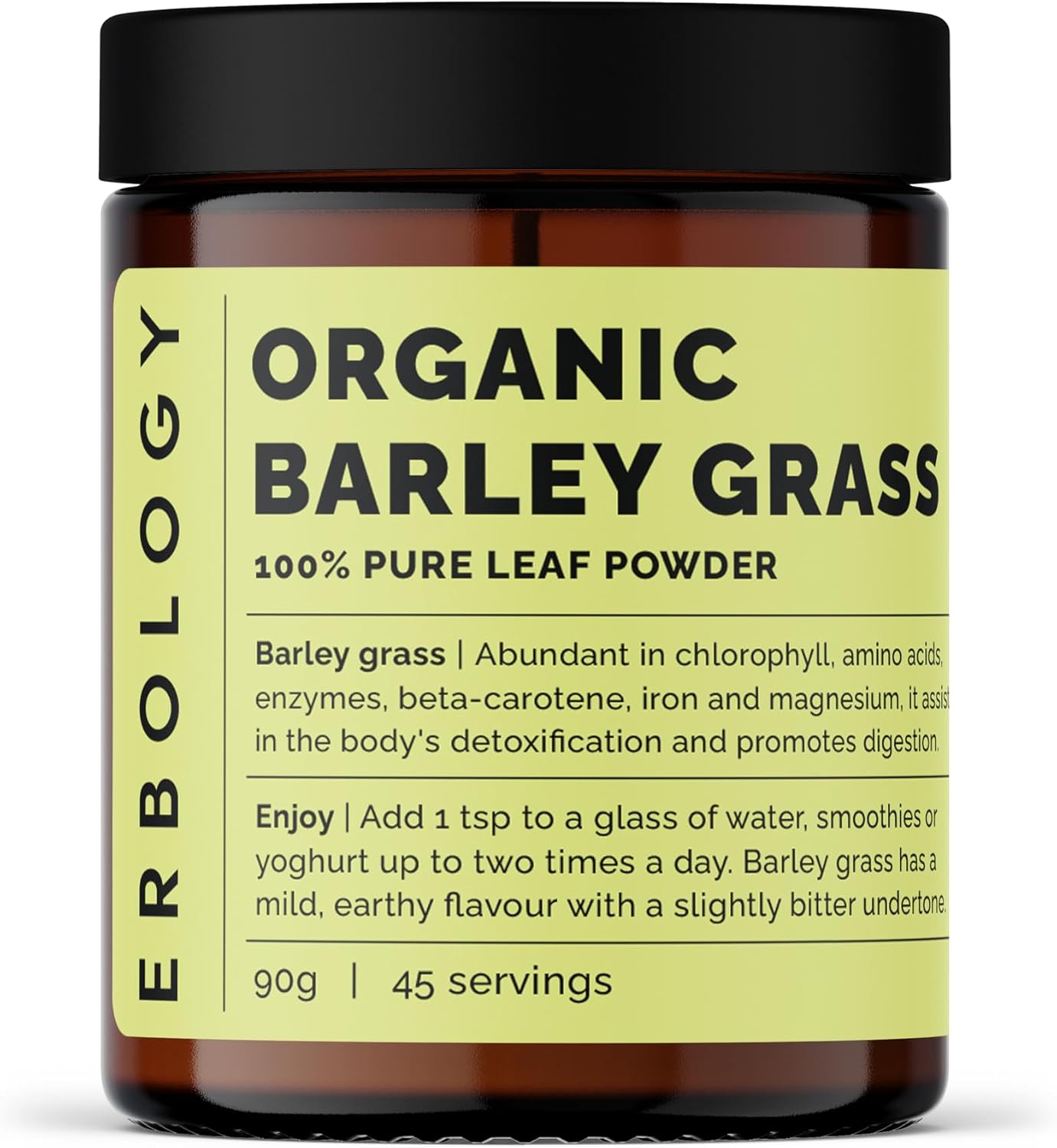 Erbology Organic Barley Grass Powder 91 g – 45 Servings – Body Cleansing and Gut Health Support – Rich in Chlorophyll, Iron and Magnesium – Sustainably Sourced in Europe – Vegan – Non-GMO - görsel 1