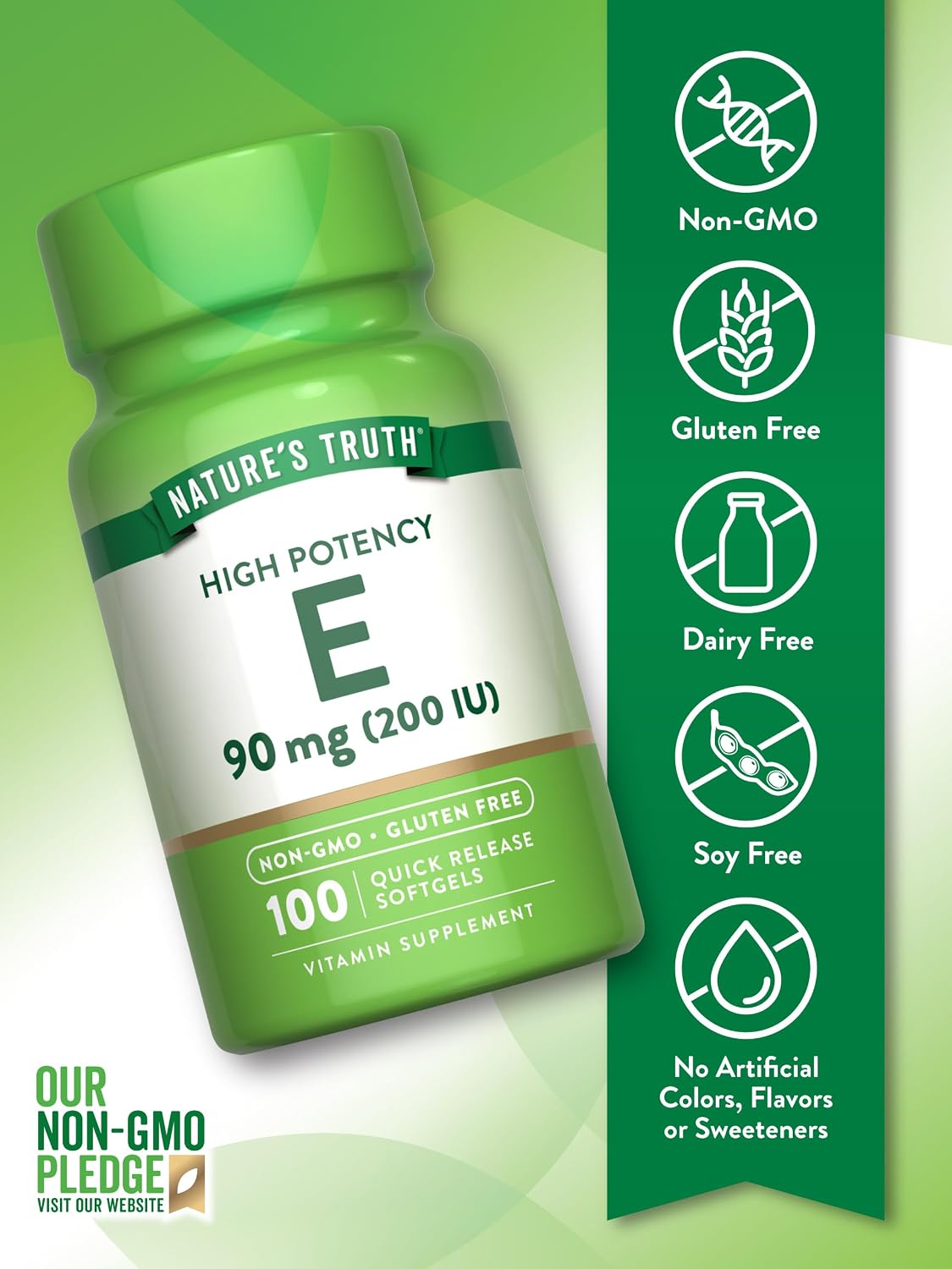 Nature's Truth Vitamin E 200 IU Softgels – Non-GMO & Gluten-free (100 Softgels) - görsel 3