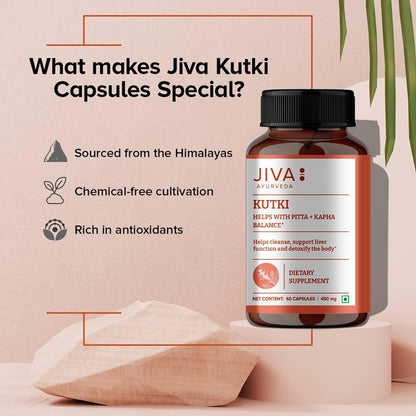 Jiva Ayurveda Kutki Capsules – Traditional Herbal Supplement for Liver Support, Detoxification and Digestive Balance – 100% Ayurvedic Formula – 60 Vegetarian Capsules
