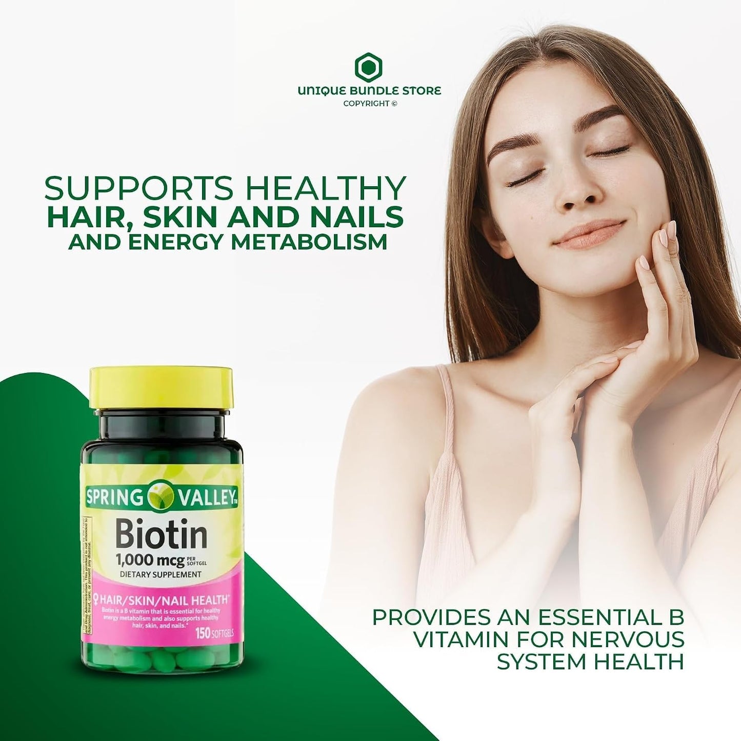 Unique Bundle Biotin 1000mcg - 150 Softgels (Pack of 3) - görsel 2