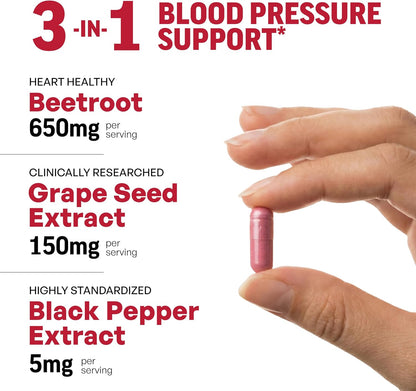 Sandhu's Beetroot Capsules 1200mg with BioPerine and Grape Seed Extract – 60 Capsules