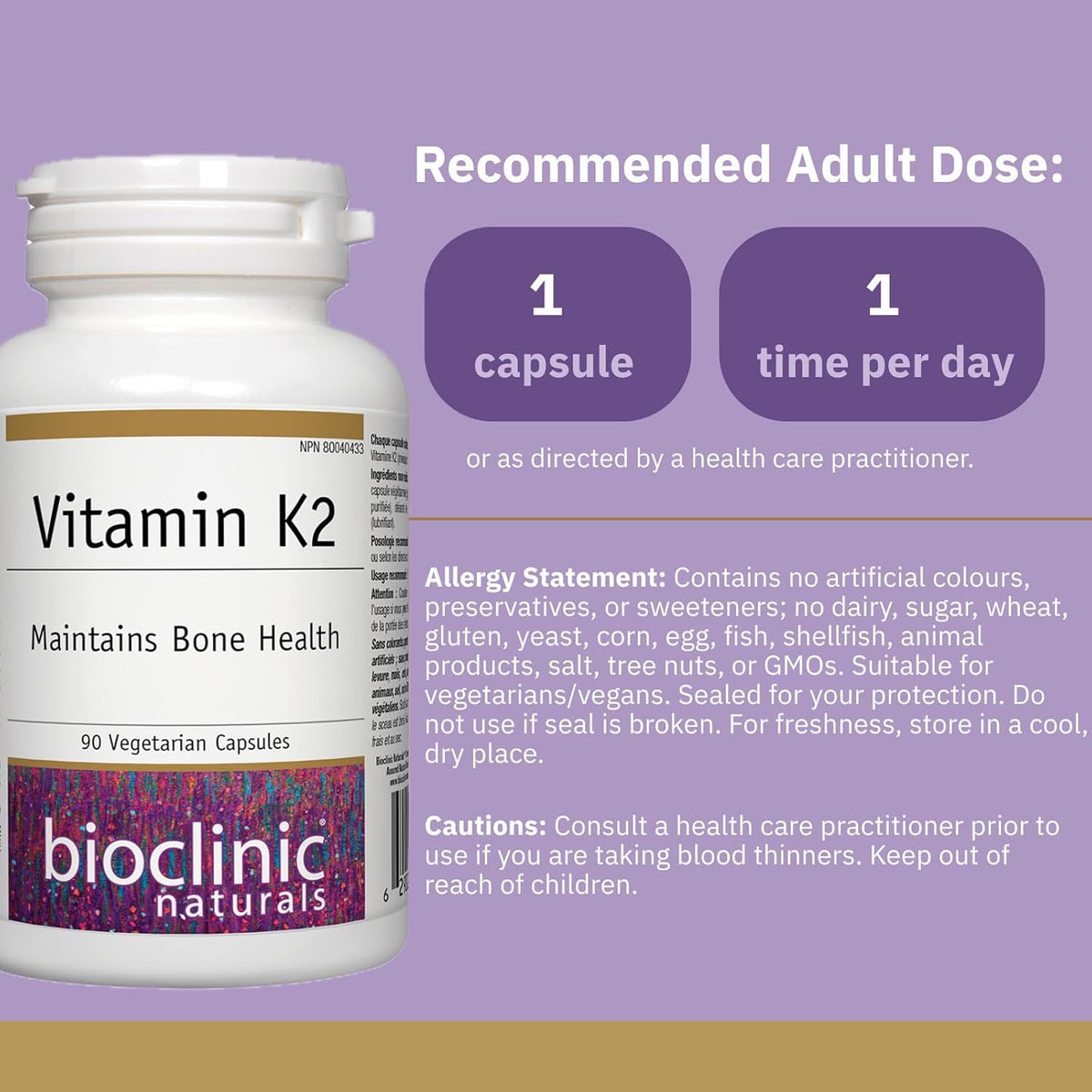Bioclinic Naturals - Vitamin K2 100 mcg - 90 Vegetarian Capsules - görsel 2