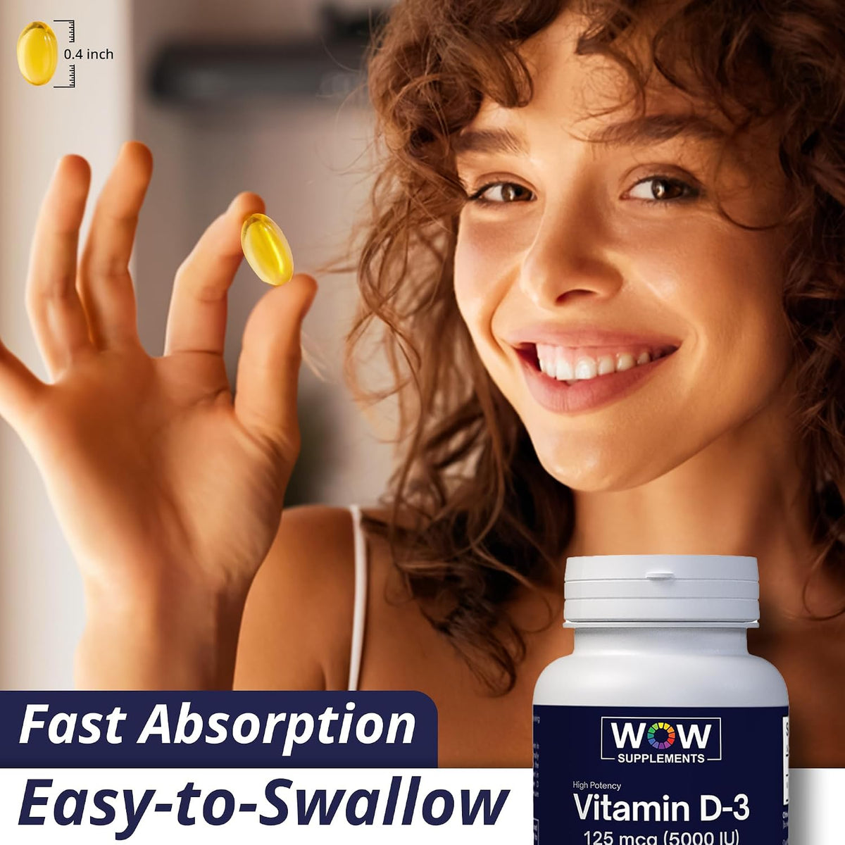 Vitamin D3 5000 IU Soft gel capsules - 125 mcg - Non-GMO, Gluten-free - 120 Count - görsel 7