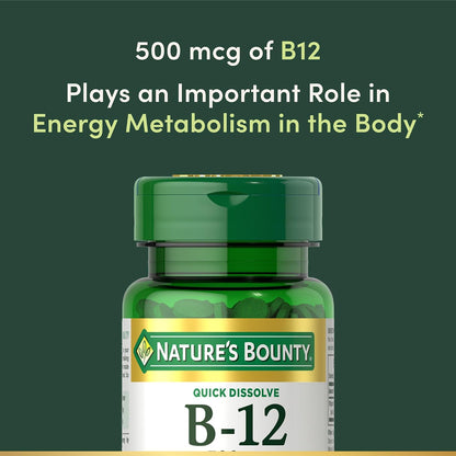 Nature's Bounty Vitamin B12 500mcg Quick Dissolve Tablets, 100 Count